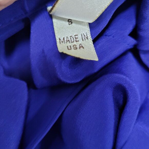 Rory Beca Blue 100% Silk Open Back Snap Closure Long Sleeve Top USA Small S - Picture 4 of 16
